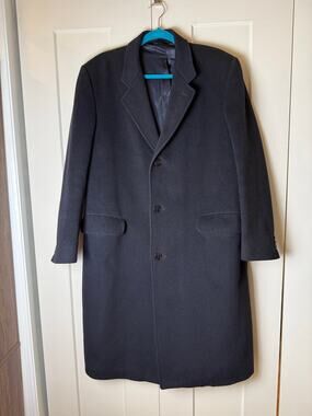 Vintage Lord & Taylor 44R Wool Cashmere Overcoat Tailored England Navy